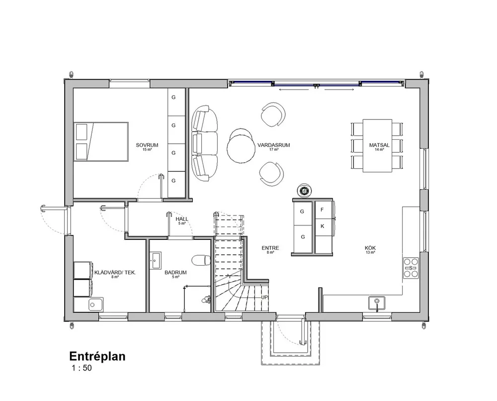 Planritning för 1½-planshus Idre 154
