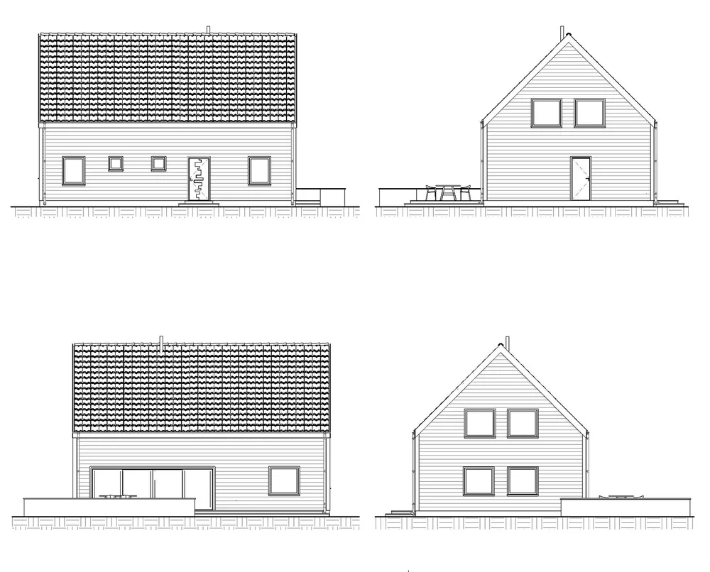 Fasadritning för 1½-planshus Idre 154